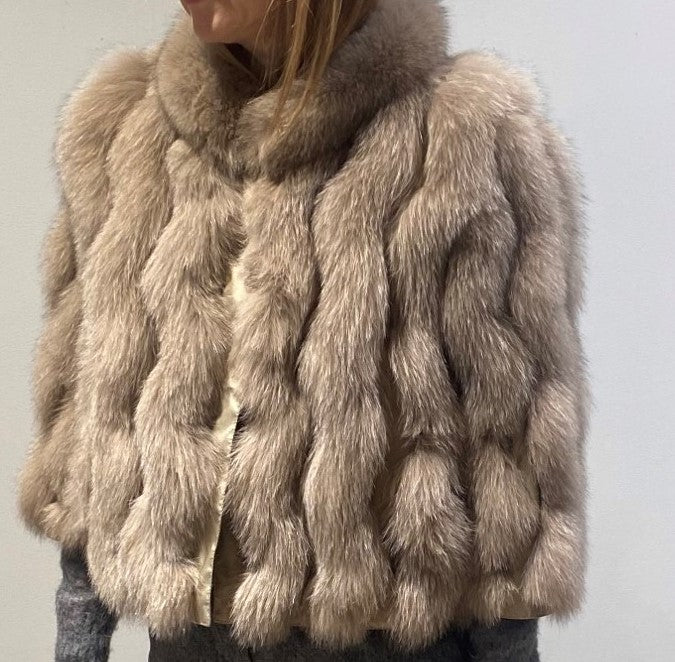 REVERSIBLE FUR JACKET WITH CROPPED SLEEVES