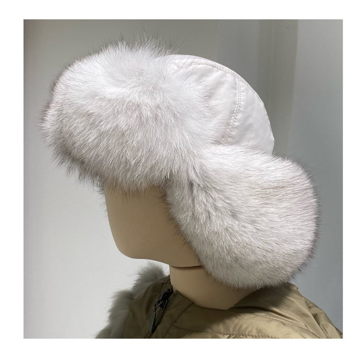 HOT Fox Fur Hat Trapper Hat White FOX FUR HAT
