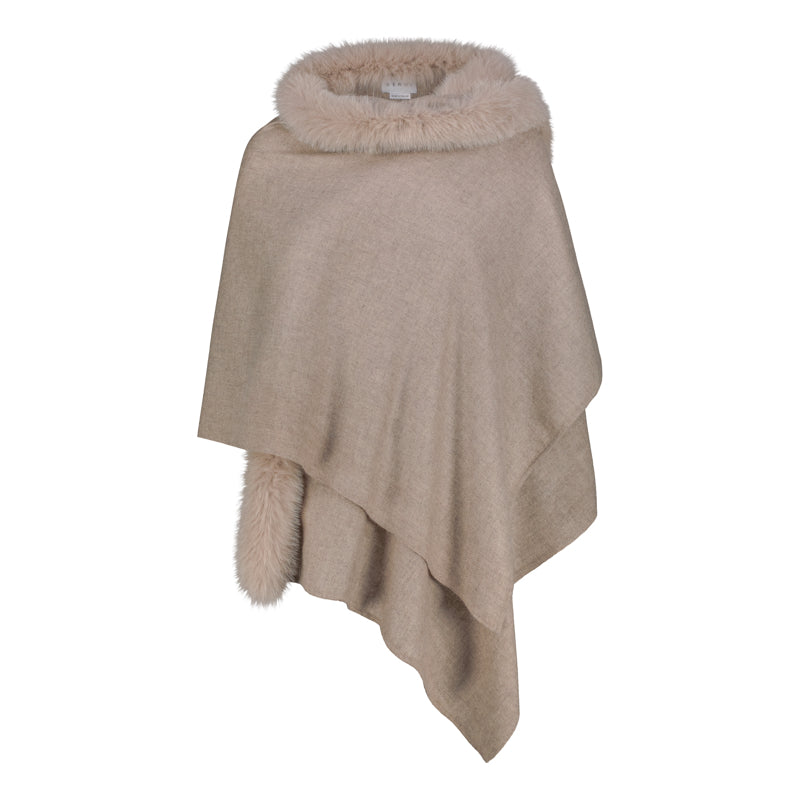 CASHMERE WRAP WITH FUR TRIM