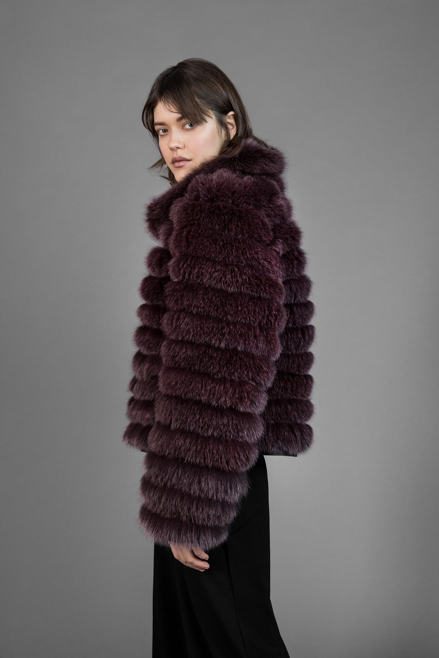 CROPPED REVERSIBLE FUR JACKET WITH COLLAR