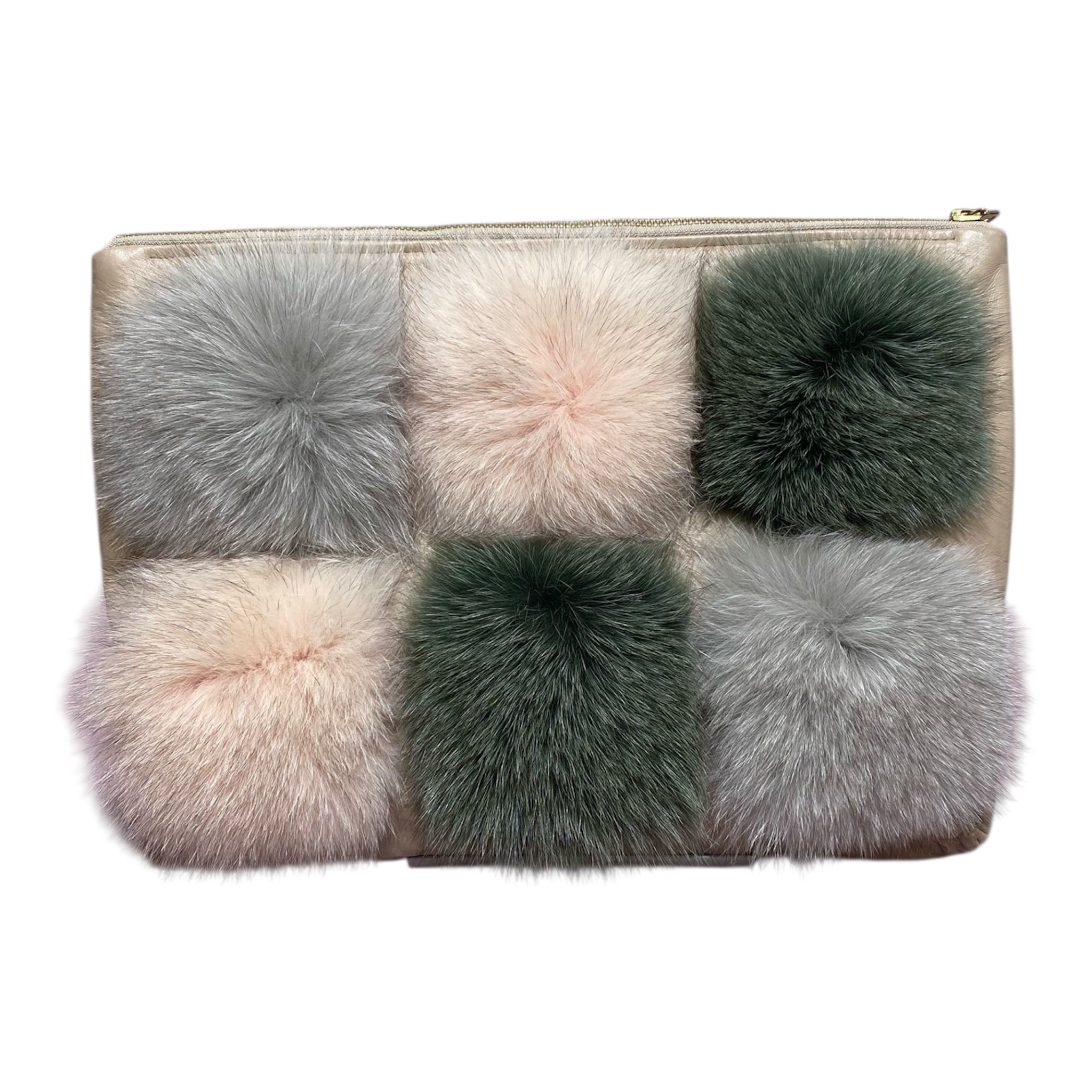 FOX FUR CLUTCH, BLOCK COLORS