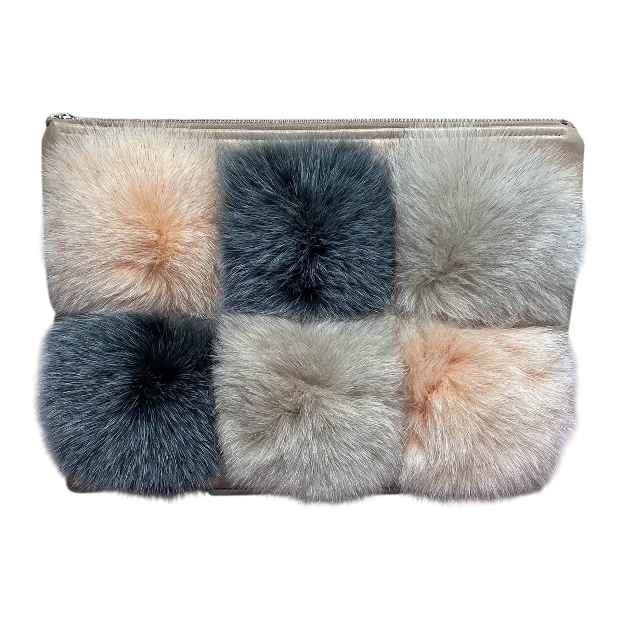 FOX FUR CLUTCH, BLOCK COLORS