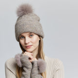 MOHAIR BEANIE WITH FUR POMPOM