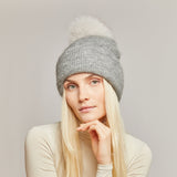 MOHAIR BEANIE WITH FUR POMPOM