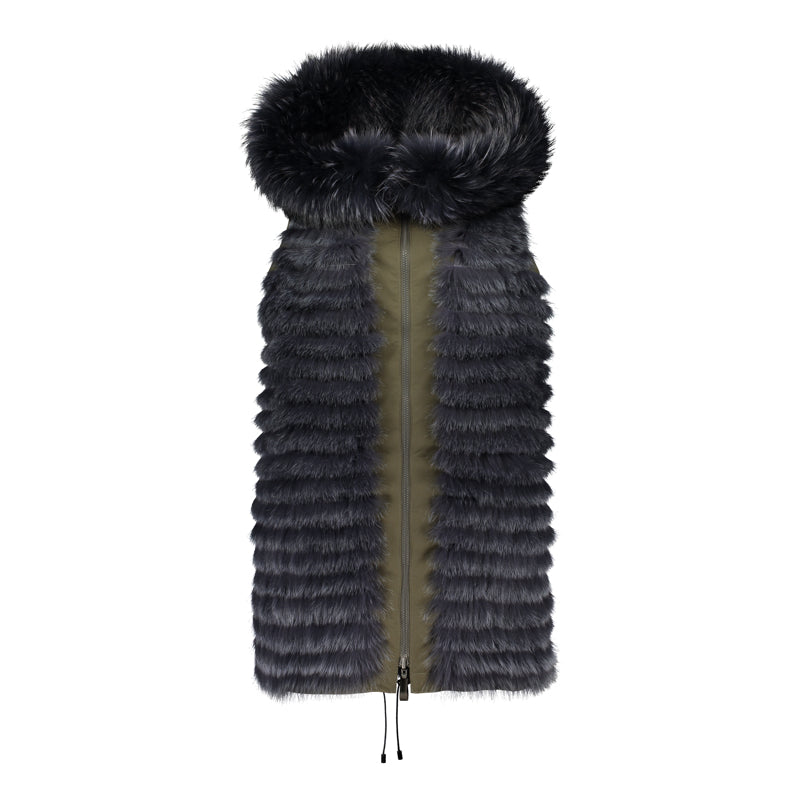 REVERSIBLE SLEEVELESS PARKA WITH FOX FUR