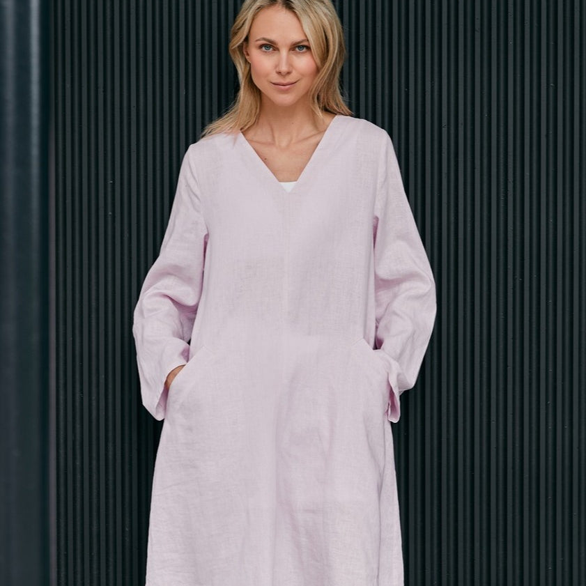 LINEN A-LINED TUNIC DRESS