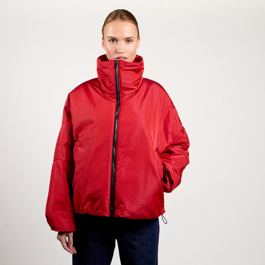 Funnel neck warm Winter jacket in beatiful red color 