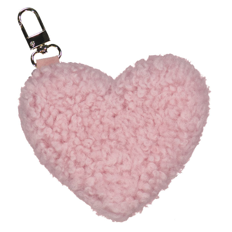 pink heart shaped shearling bag charm or key holder 