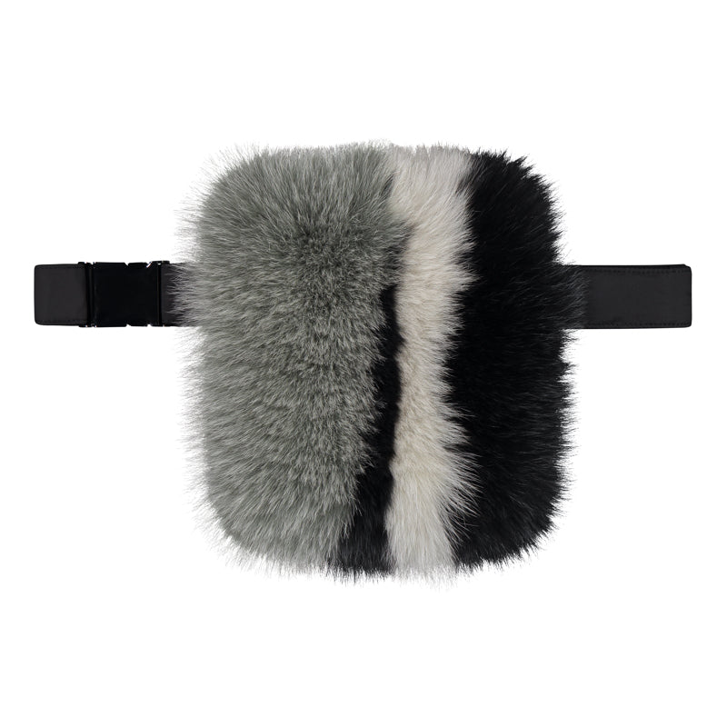 a fox fur belt bag or hip bag in three colors