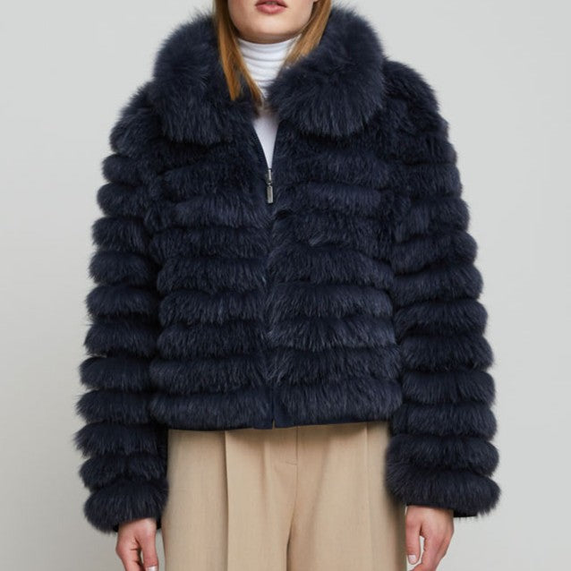 CROPPED REVERSIBLE FUR JACKET WITH COLLAR