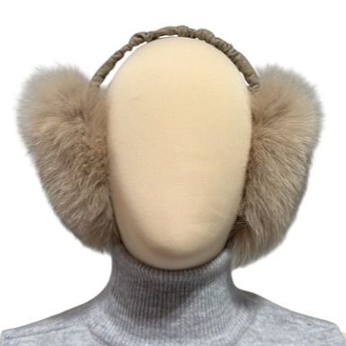 beige earmuffs made from real fox fur skins and leather