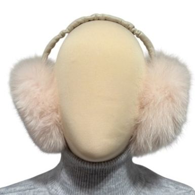 pink earmuffs made from real fox fur and leather