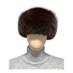 a brown fox fur hat in pillbox style, made in Finland  from real fox fur sourced from  Saga Furs  