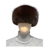 a brown fox fur hat in pillbox style, made in Finland  from real fox fur sourced from  Saga Furs  