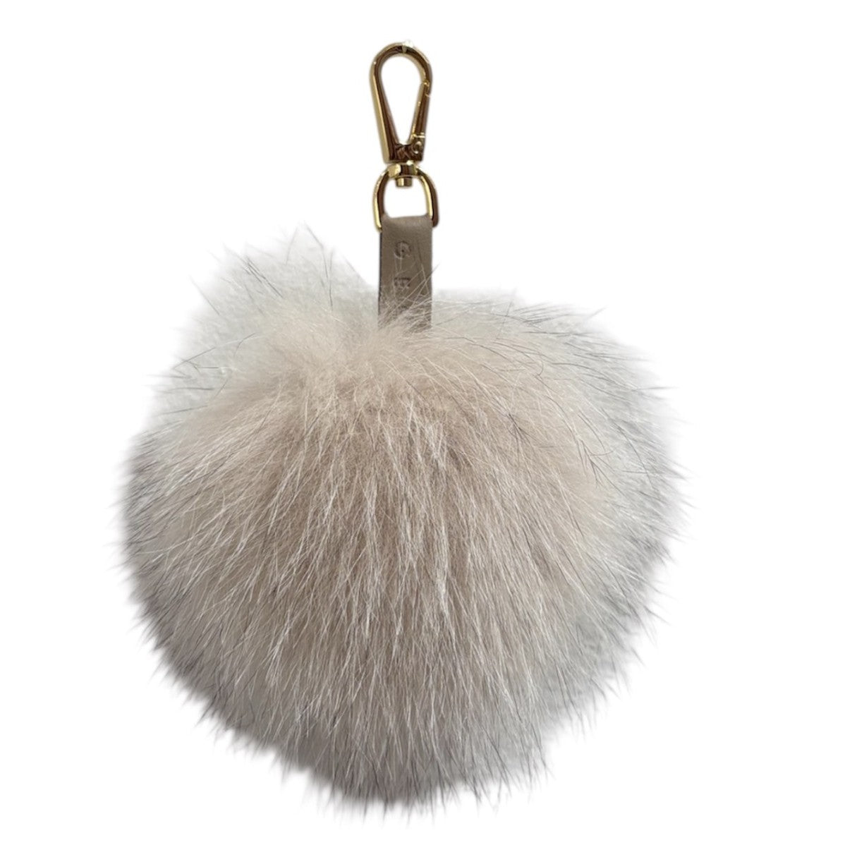 Fur pompom key chain or bag charm, light beige color, made in FInland from eal fox fur 
