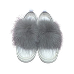grey fox fur sneakerpatches that can be attached to your own sneakers 