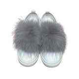 grey fox fur sneakerpatches that can be attached to your own sneakers 