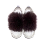 burgundy colored sneakerpatches from real fox fur 