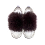 burgundy colored sneakerpatches from real fox fur 