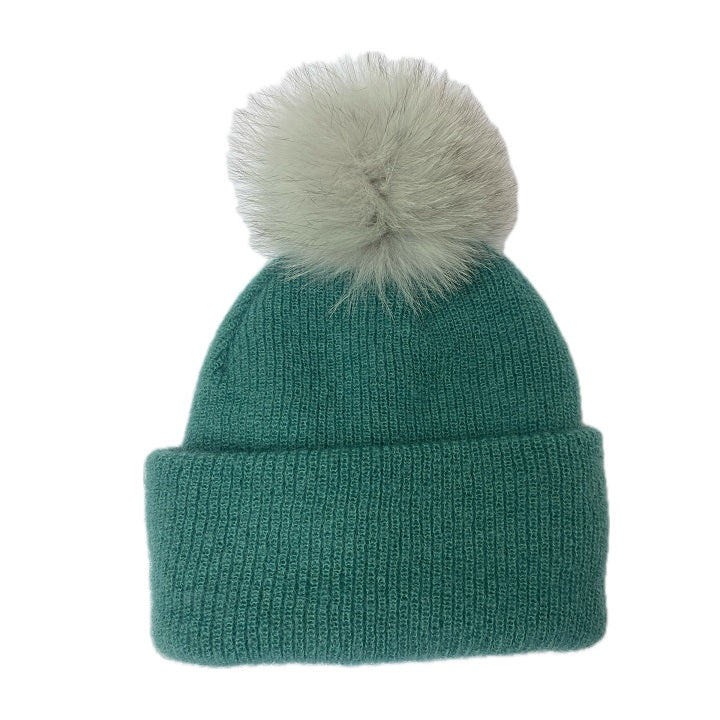 MOHAIR BEANIE WITH FUR POMPOM