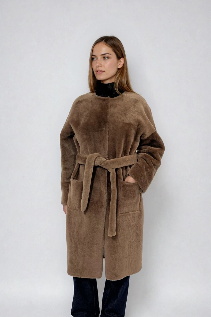 SHEARLING COAT WITH BELT