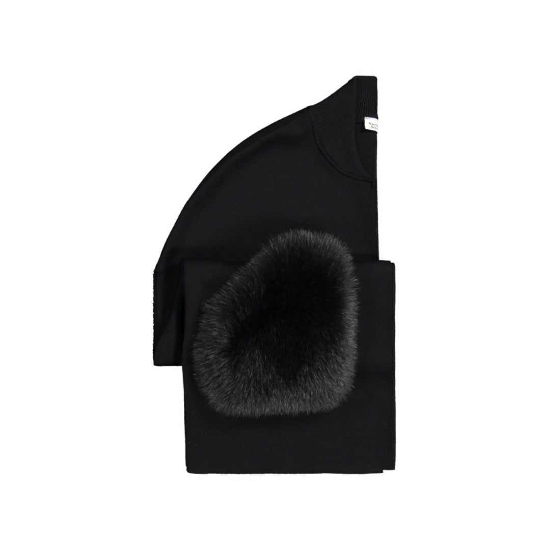 Black merino vest with a large fur pocket