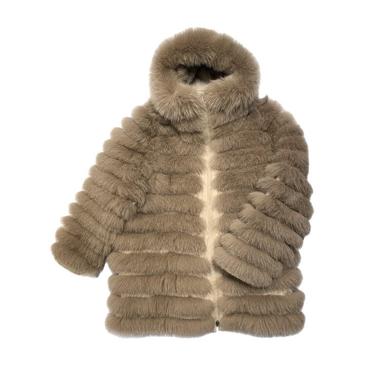 REVERSIBLE FUR COAT WITH HOOD