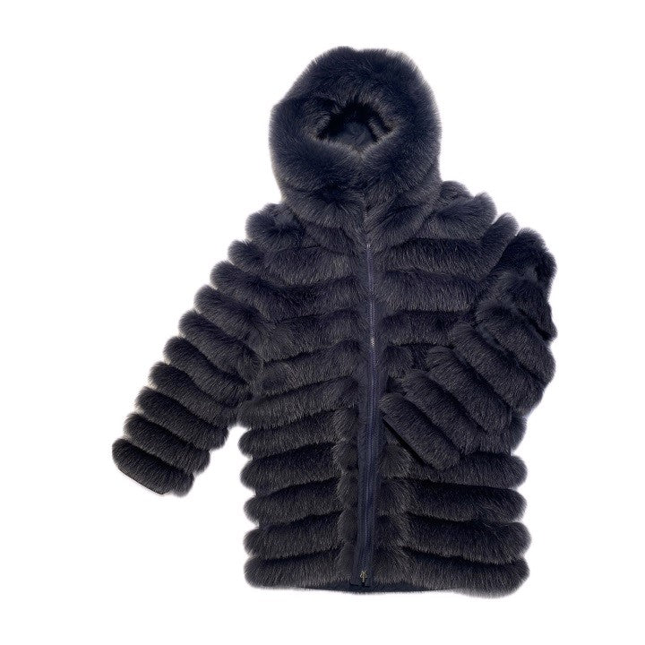 REVERSIBLE FUR COAT WITH HOOD