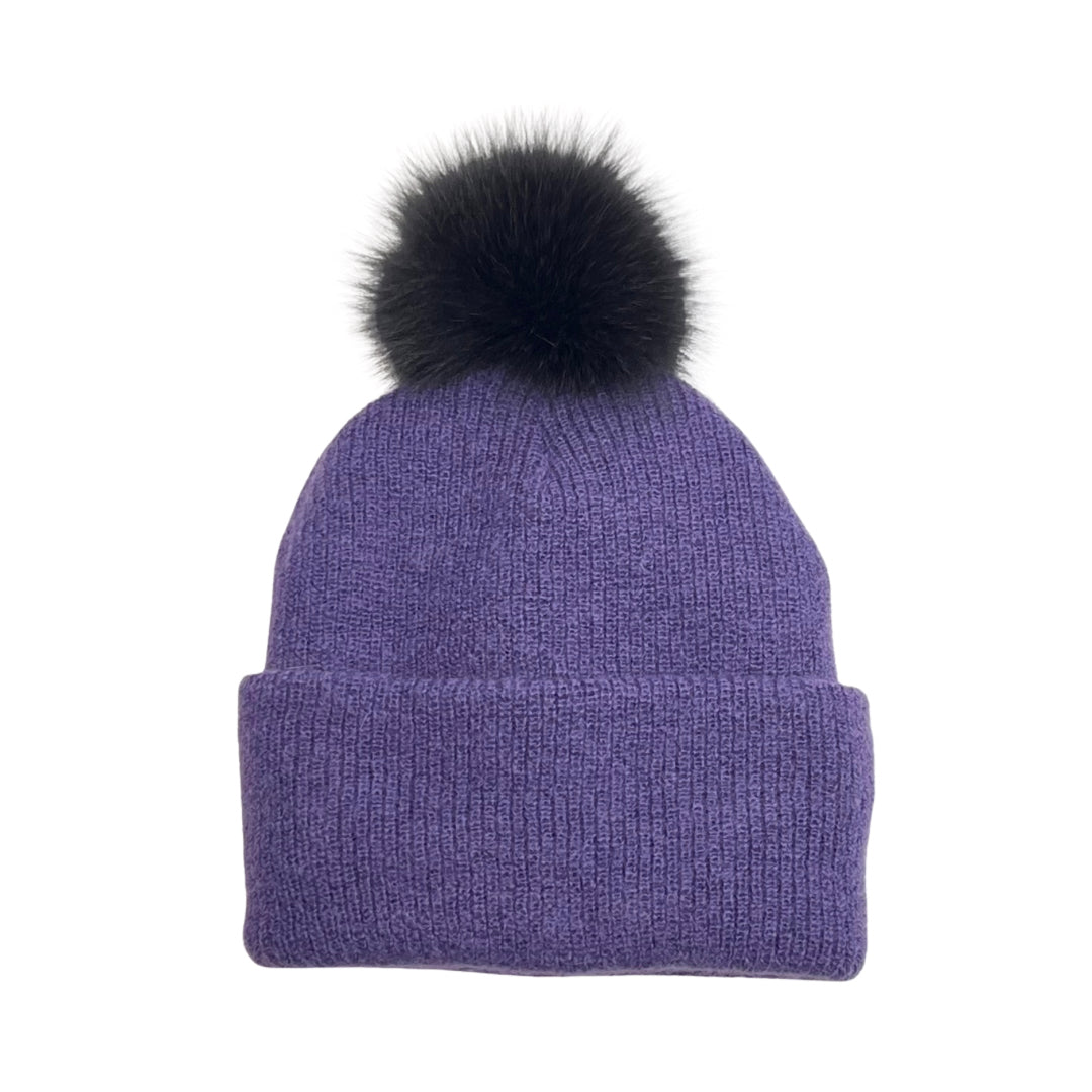 MOHAIR BEANIE WITH FUR POMPOM