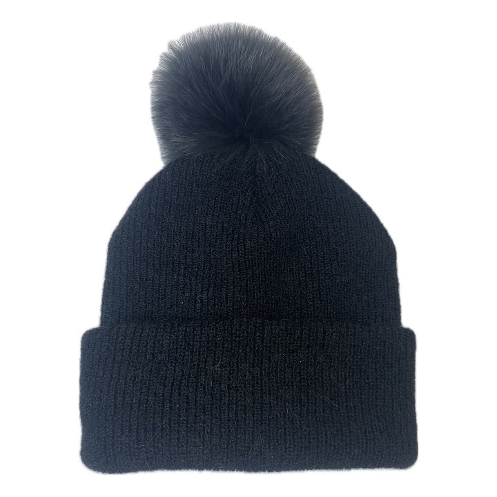 MOHAIR BEANIE WITH FUR POMPOM