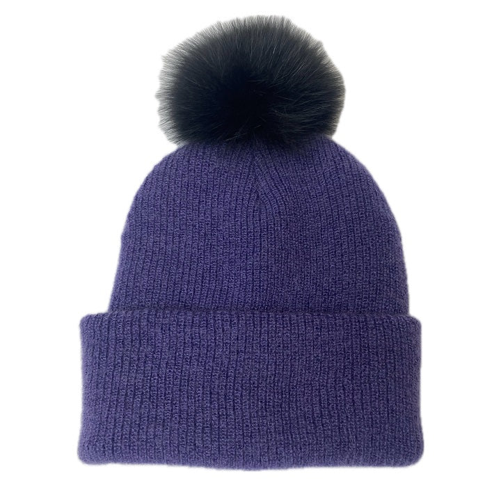 MOHAIR BEANIE WITH FUR POMPOM