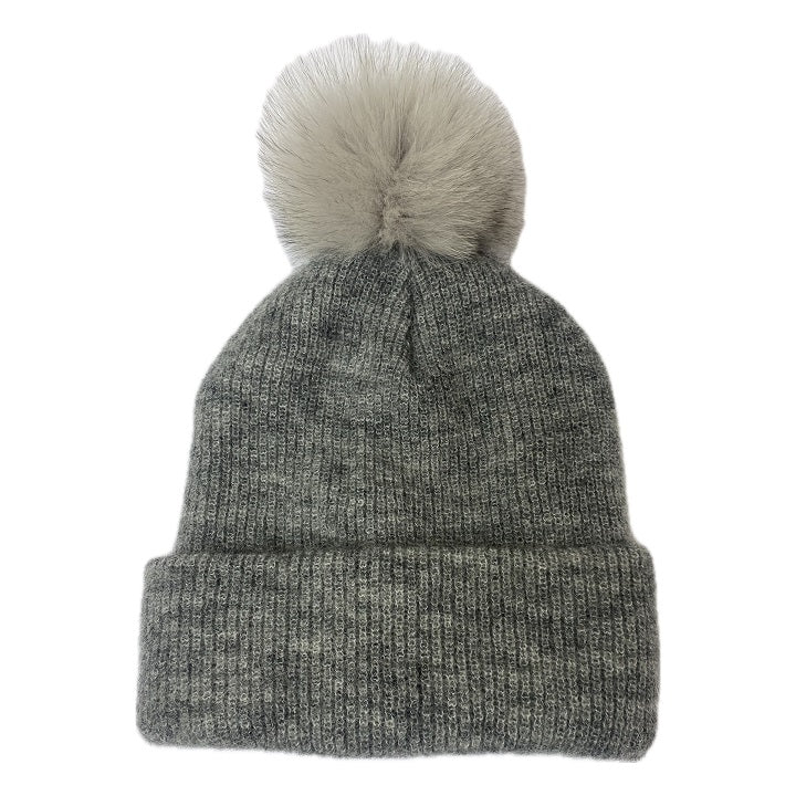 MOHAIR BEANIE WITH FUR POMPOM