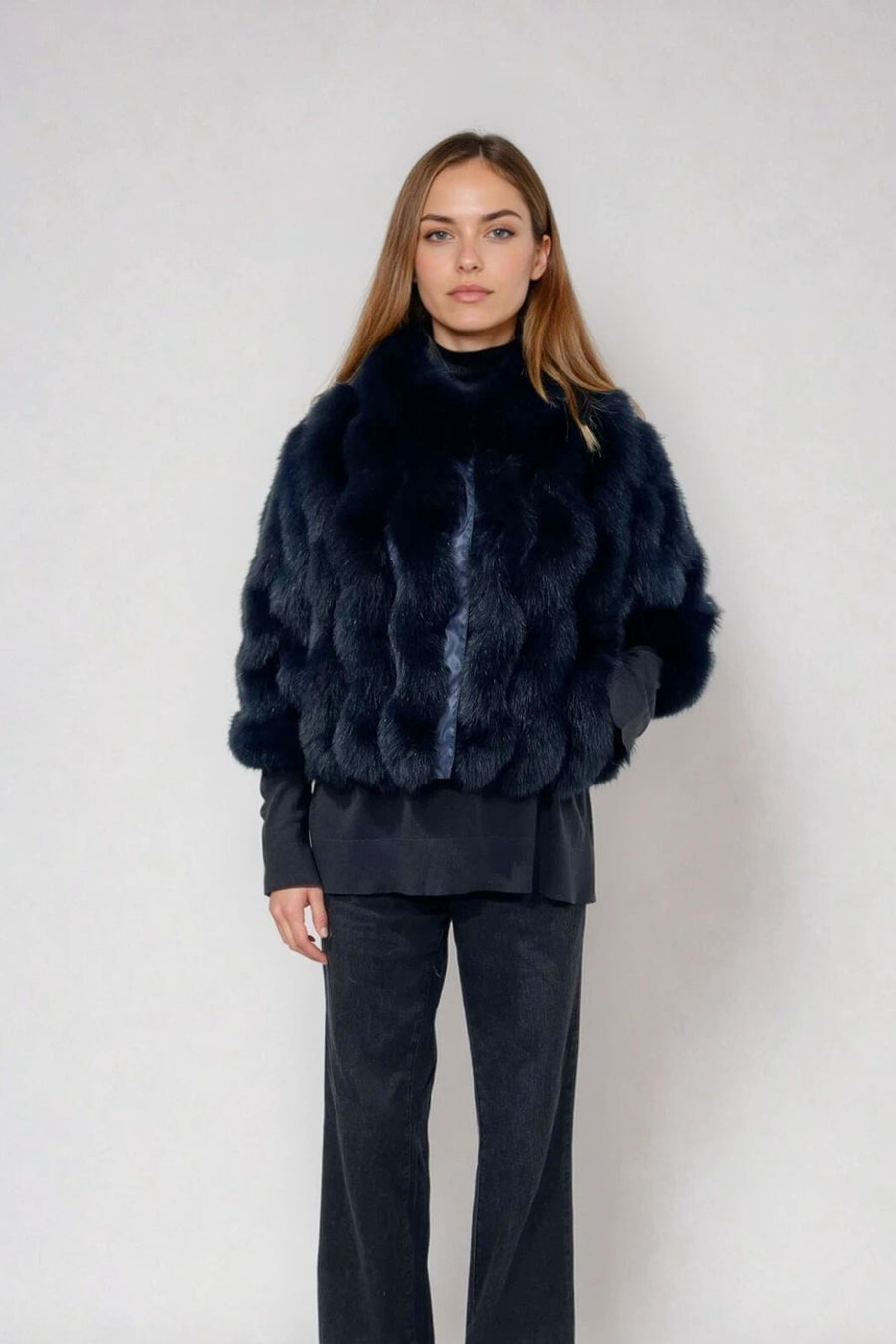 REVERSIBLE FUR JACKET WITH CROPPED SLEEVES