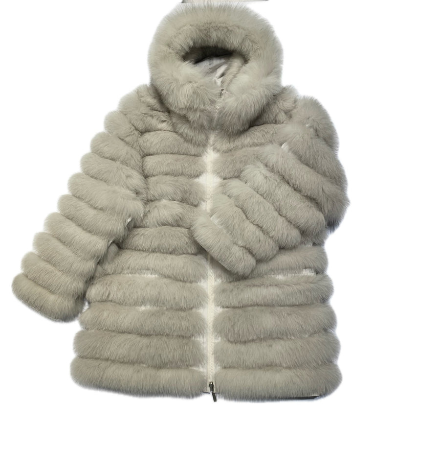 REVERSIBLE FUR COAT WITH HOOD