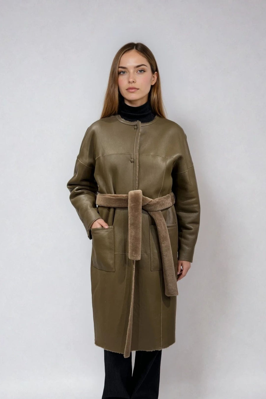 SHEARLING COAT WITH BELT