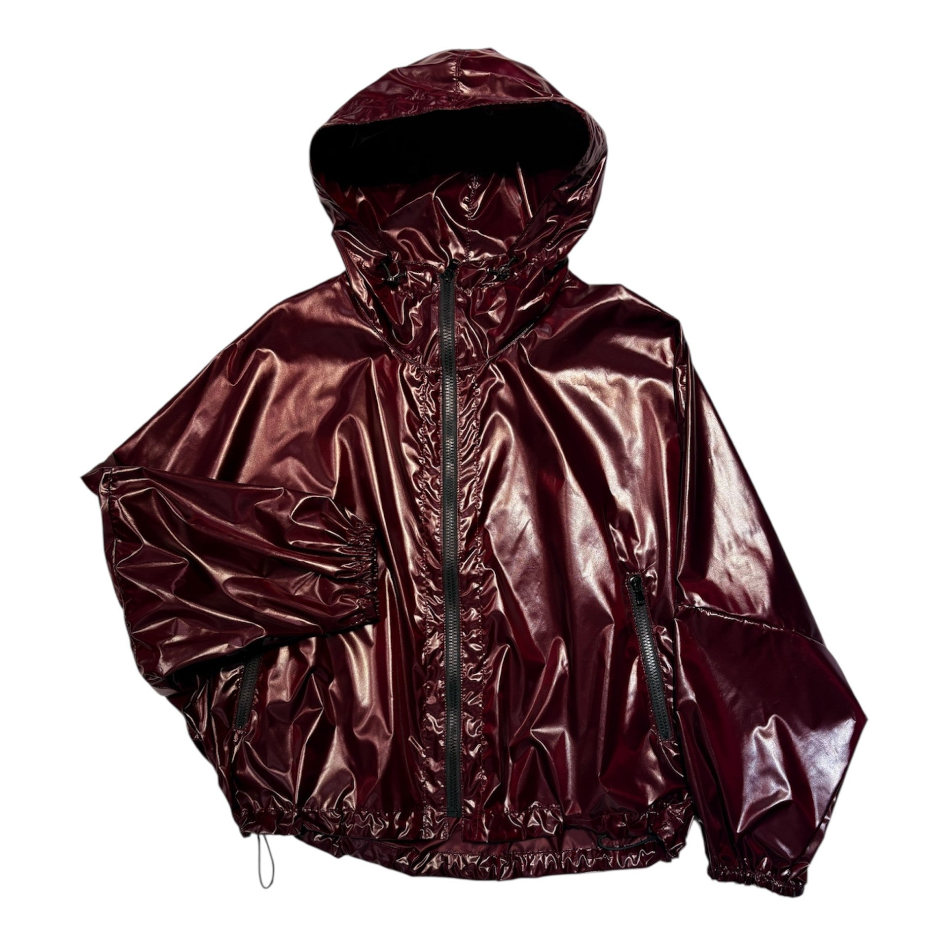 Windbreaker jacket in dark cherry color, walking gear or running gear. 