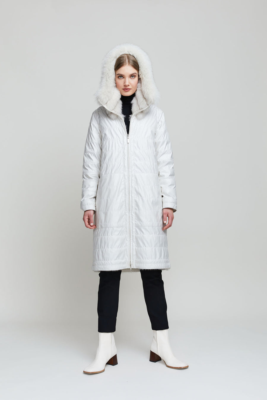 Gemmi reversible women's fox fur coat in a contemporary design