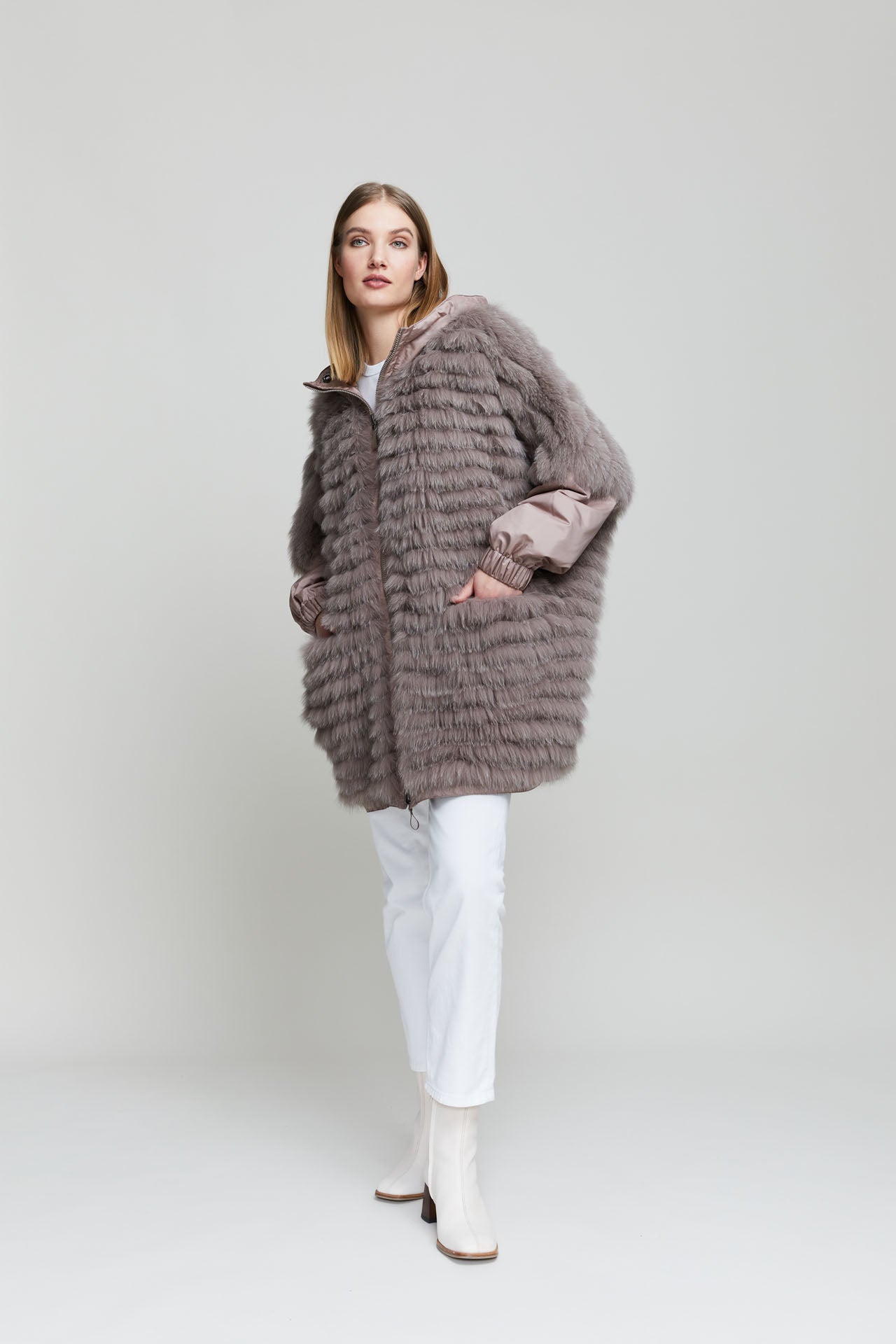 Gemmi reversible women's fox fur coat in an contemporary, oversized design