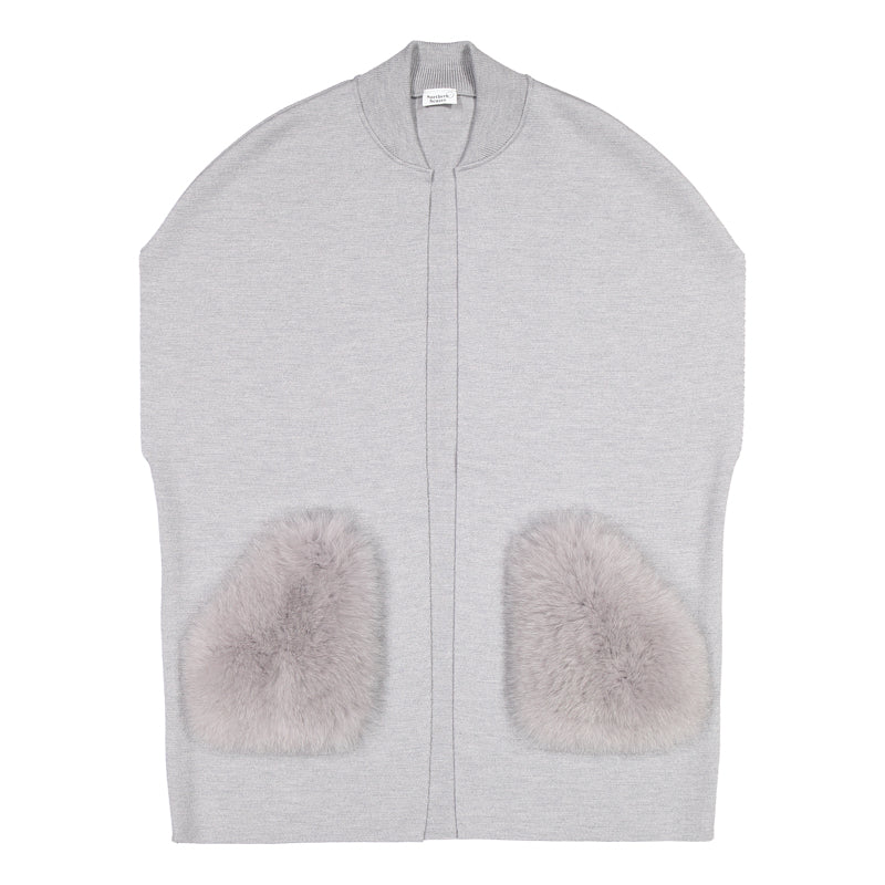 A knitted classical merino vest with large fox fur pockets