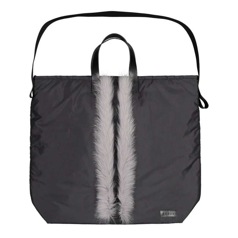 Large shopper, open at the top One large pocket inside Long strap from webbing