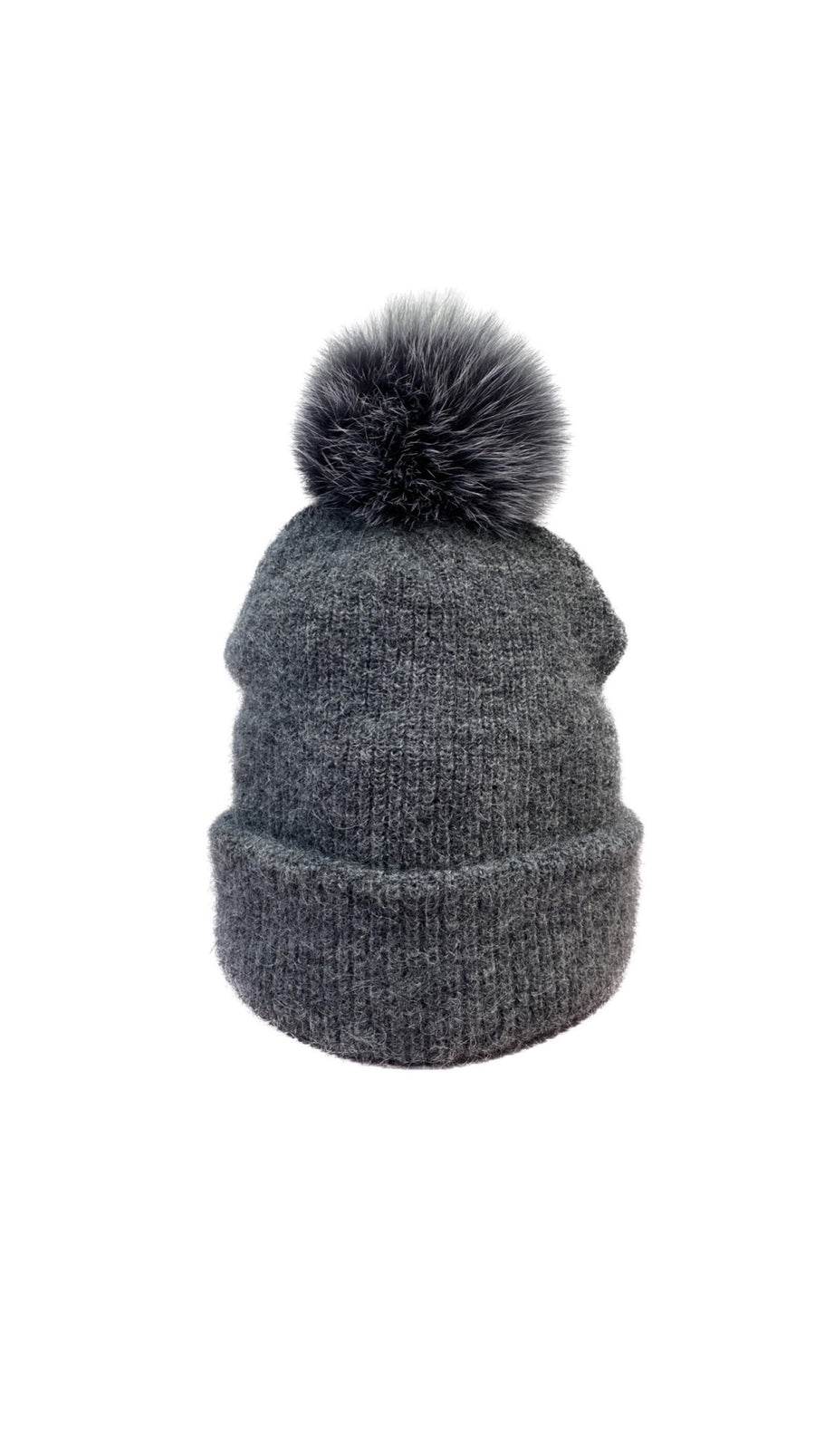 Beanie, double layer of mohair wool knit grey