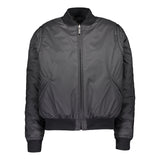 a reversible light black bomber jacket with fox fur 