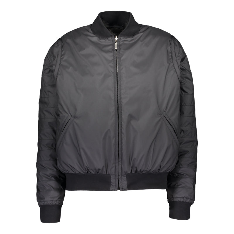 a reversible light black bomber jacket with fox fur 