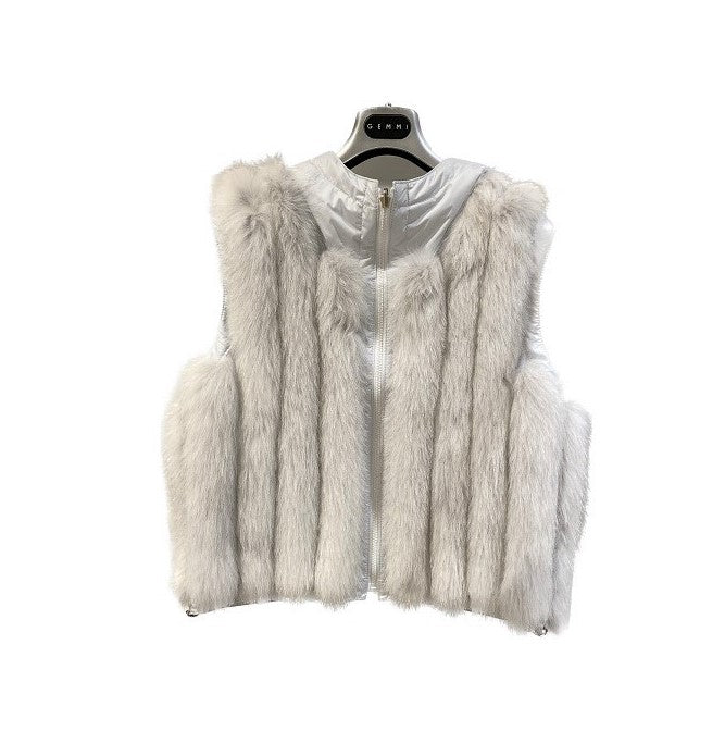 Reversible fox fur vest Straight with drawstring at the hem