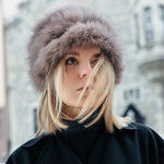 Lady modelling a classic shape Fox fur hat