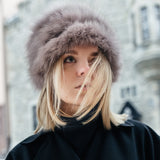 Lady modelling a classic shape Fox fur hat