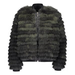 A green and black fox fur bomber jacket made in Finland  