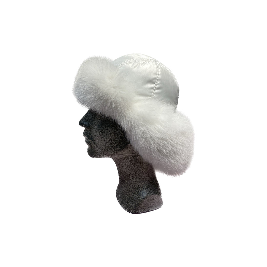 White-fox-fur-trapper-hat