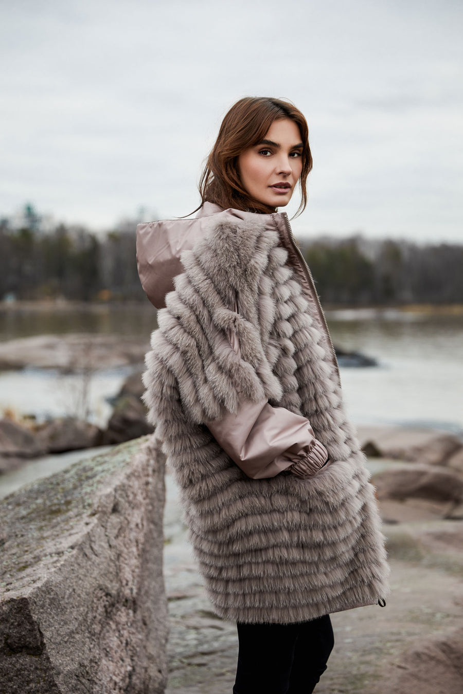Gemmi reversible women's fox fur coat in an contemporary, oversized design 