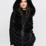 Gemmi women's black fur vest made from farmed fox fur from Finland 